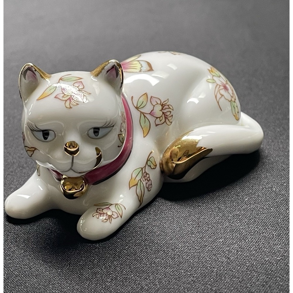 Vintage 1986 Faberge Satsuma Cat 24k Gold Accents Franklin Mint Made in Japan